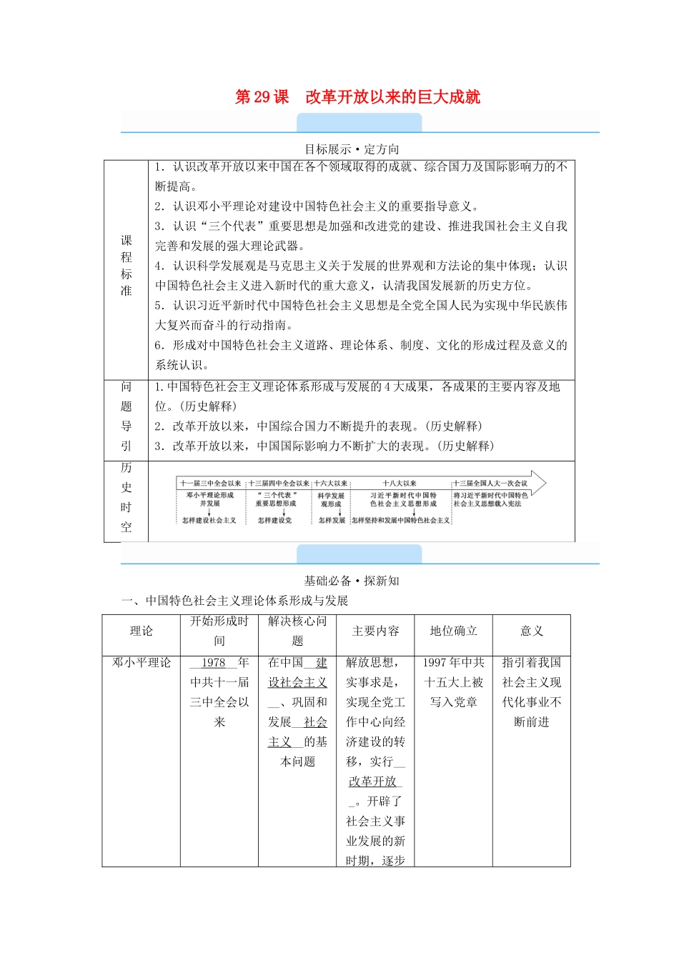 高中历史 第十单元 改革开放与社会主义现代化建设新时期 第29课 改革开放以来的巨大成就学案（含解析）新人教版必修《中外历史纲要（上）》-新人教版高一必修历史学案_第1页