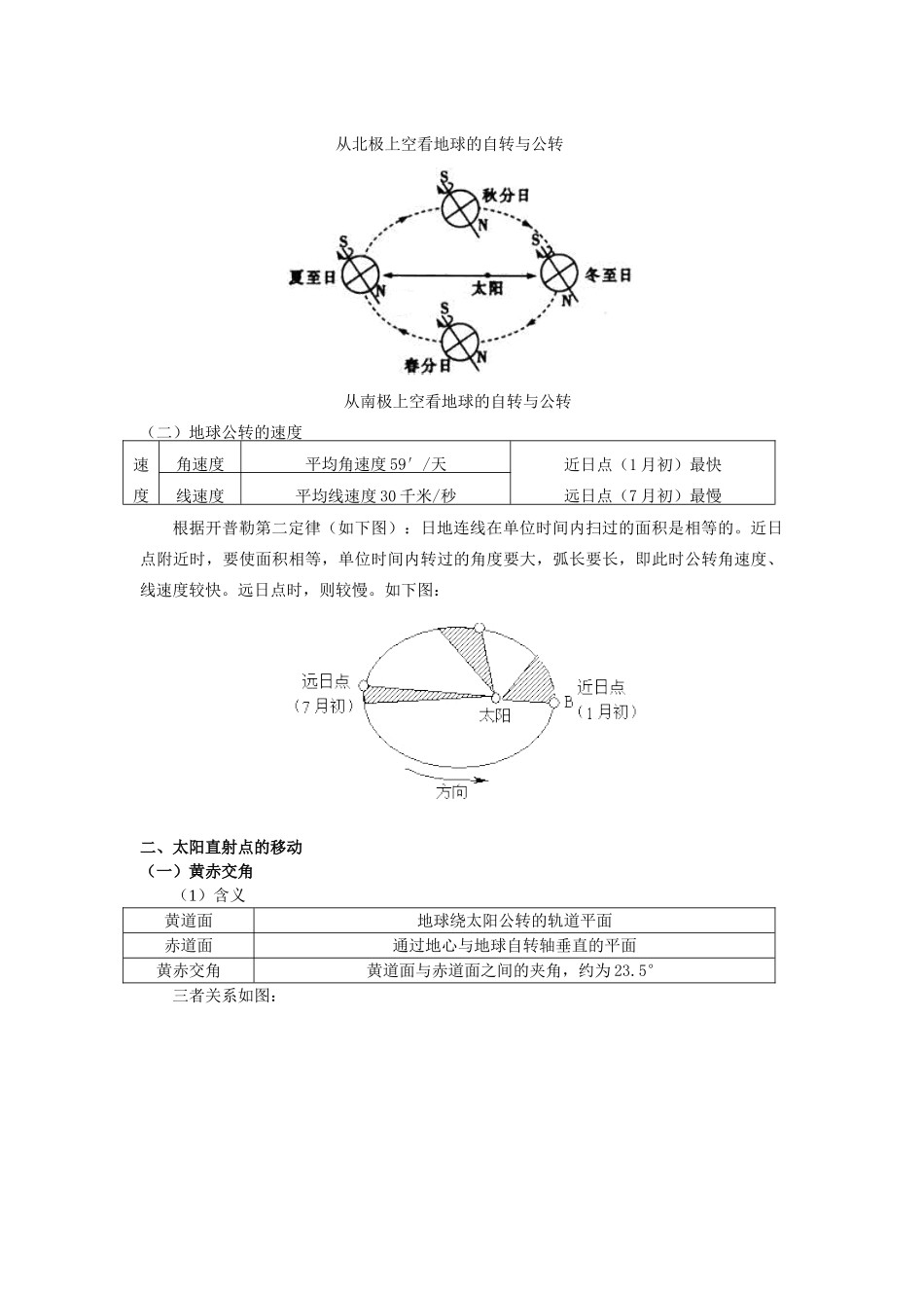 高中地理 第一章 宇宙中的地球 第三节 地球的运动 地球公转的特点学案 湘教版必修1-湘教版高一必修1地理学案_第2页