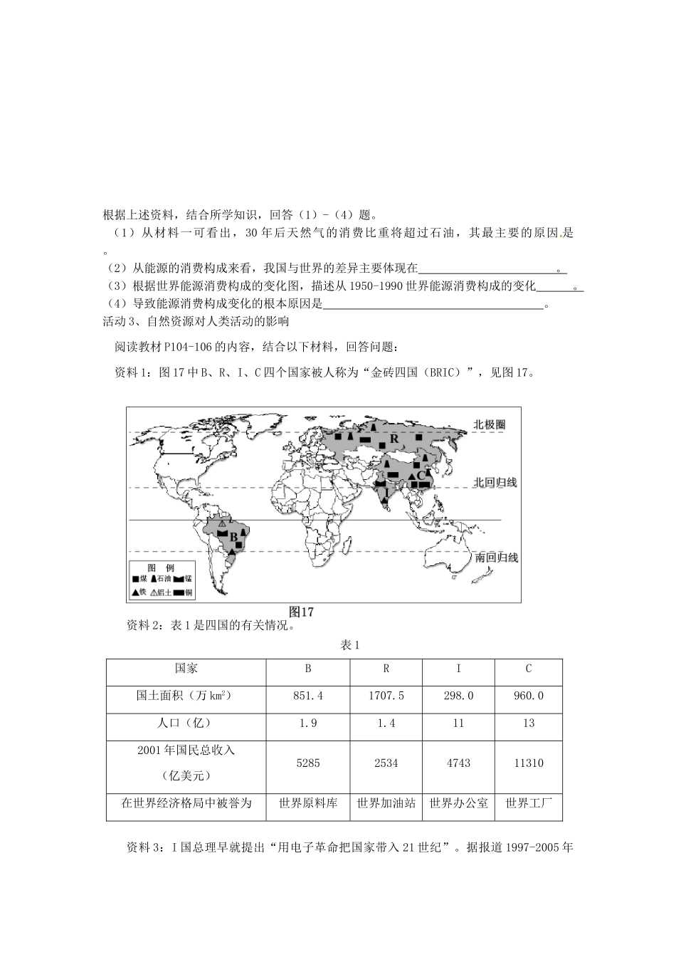 高中地理 4.3自然资源与人类活动学案 湘教版必修1-湘教版高一必修1地理学案_第3页