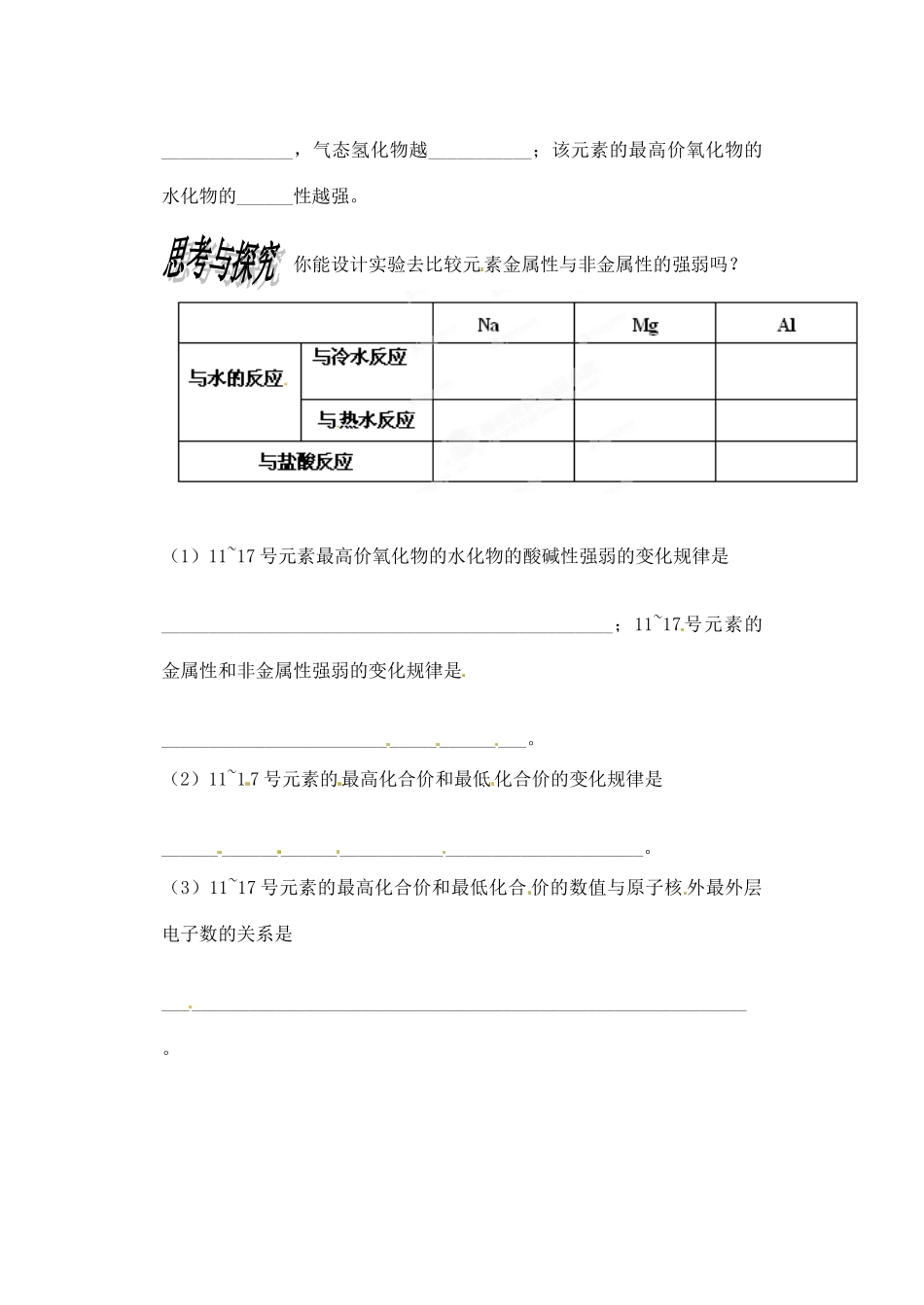 河南省安阳市滑县教师进修学校高三化学《元素周期律》复习学案_第2页