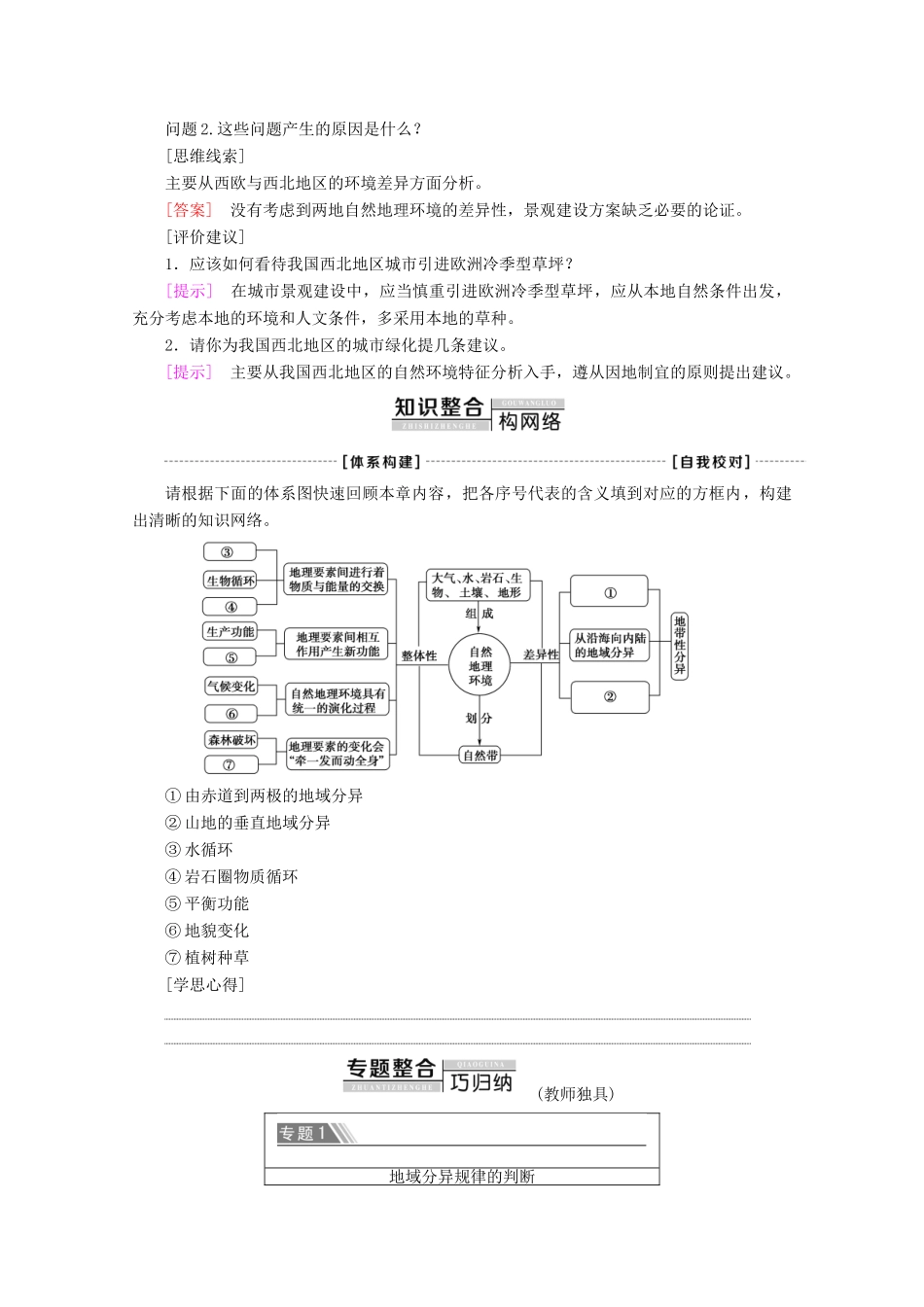 高中地理 第5章 自然地理环境的整体性与差异性章末小结与测评学案 新人教版必修1-新人教版高一必修1地理学案_第2页