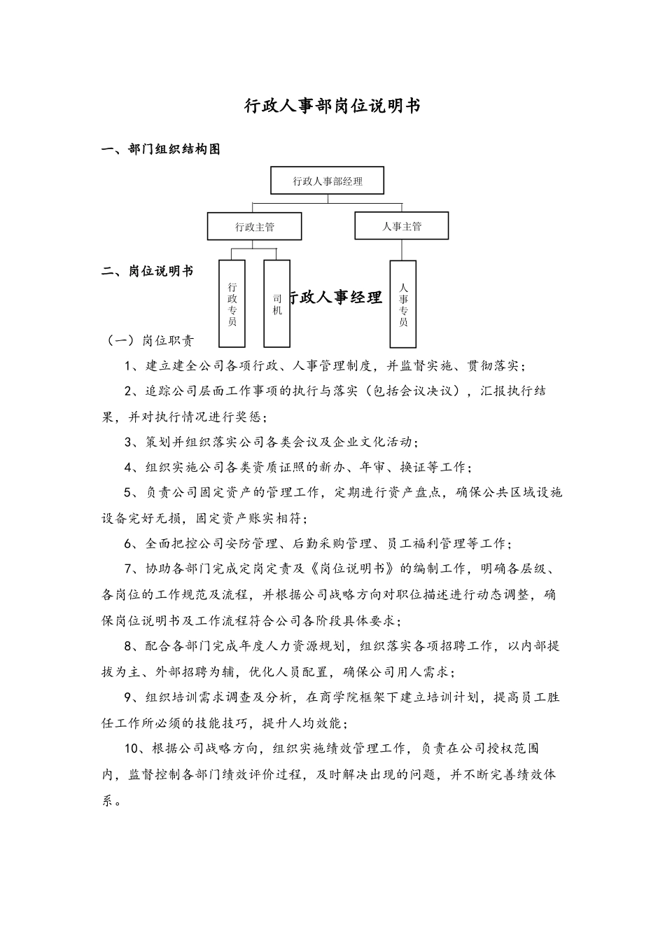 人事部岗位说明书_第1页