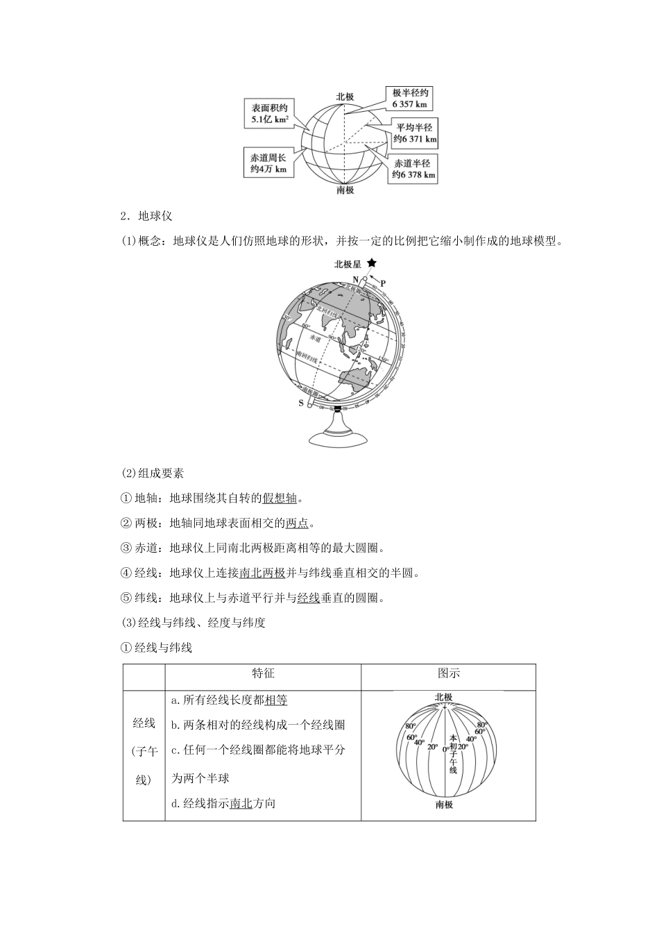 优化方案（新课标）高考地理二轮复习 第一部分 地球和地图 第一单元 地球和地球仪学案-人教版高三全册地理学案_第2页
