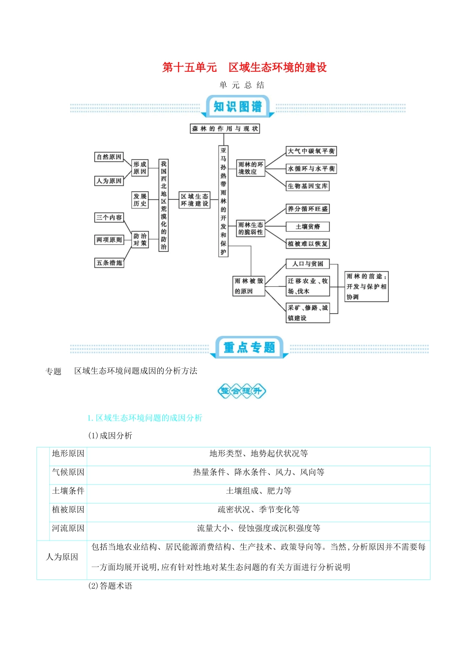 高考地理总复习 第十五单元 区域生态环境的建设单元总结学案-人教版高三全册地理学案_第1页