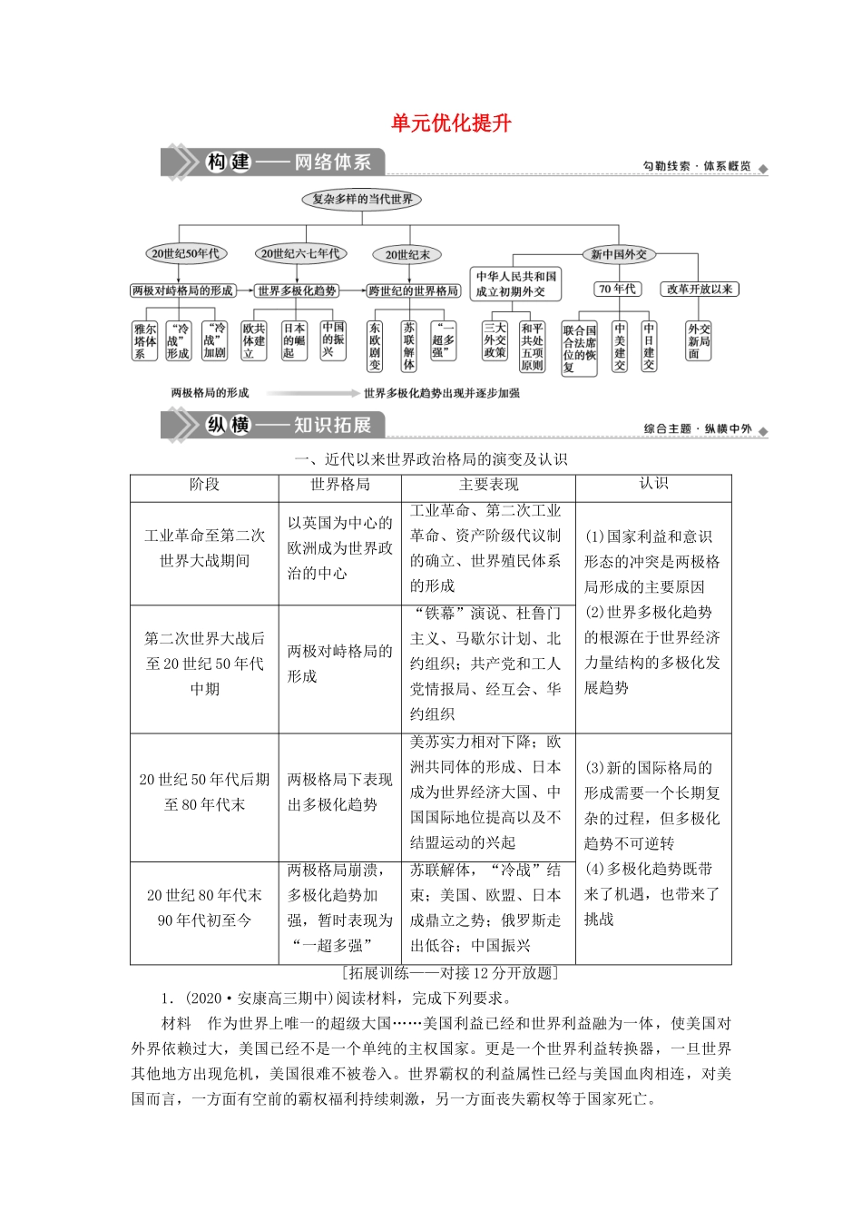 高考历史一轮复习 第六单元 复杂多样的当代世界单元优化提升学案 岳麓版-岳麓版高三全册历史学案_第1页