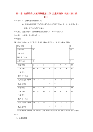 高中化学 1.2《元素周期律》学案 第2课时 新人教版必修2
