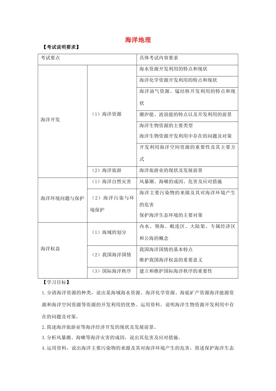 江苏省扬州市高考地理二轮专题复习 海洋地理 第2课时 海洋资源 海洋环境 海洋权益学案-人教版高三全册地理学案_第1页