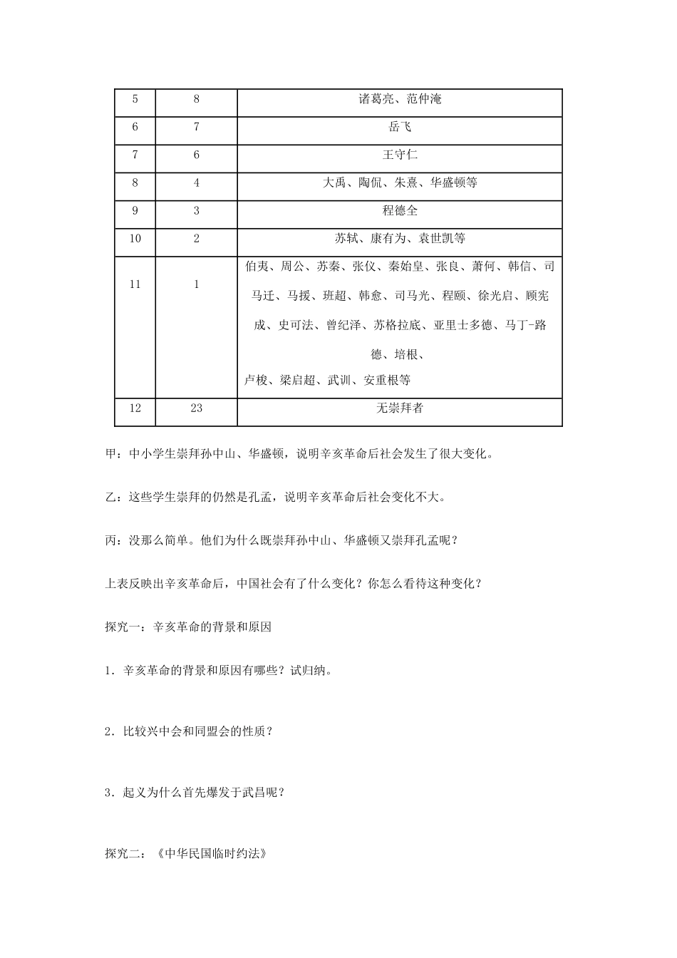 高中历史 第13课《辛亥革命》学案 新人教版必修1-新人教版高一必修1历史学案_第3页