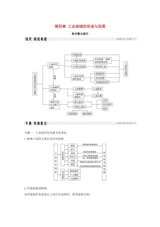 高中地理 第四章 工业地域的形成与发展章末整合提升学案 新人教版必修2-新人教版高一必修2地理学案