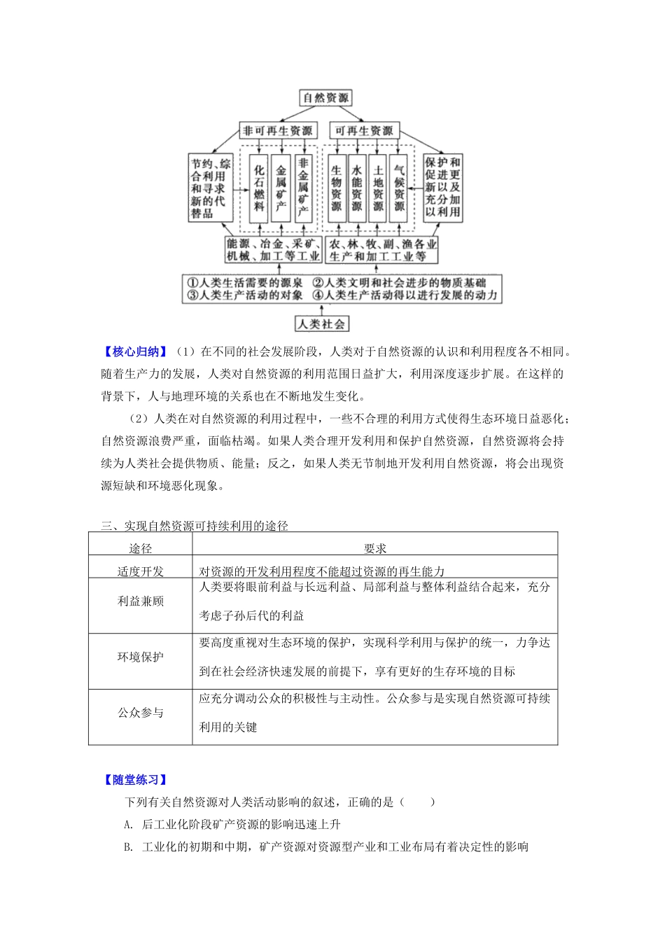 高中地理 第四章 自然环境对人类活动的影响 第三节 自然资源与人类活动 自然资源对人类活动的影响学案 湘教版必修1-湘教版高一必修1地理学案_第3页