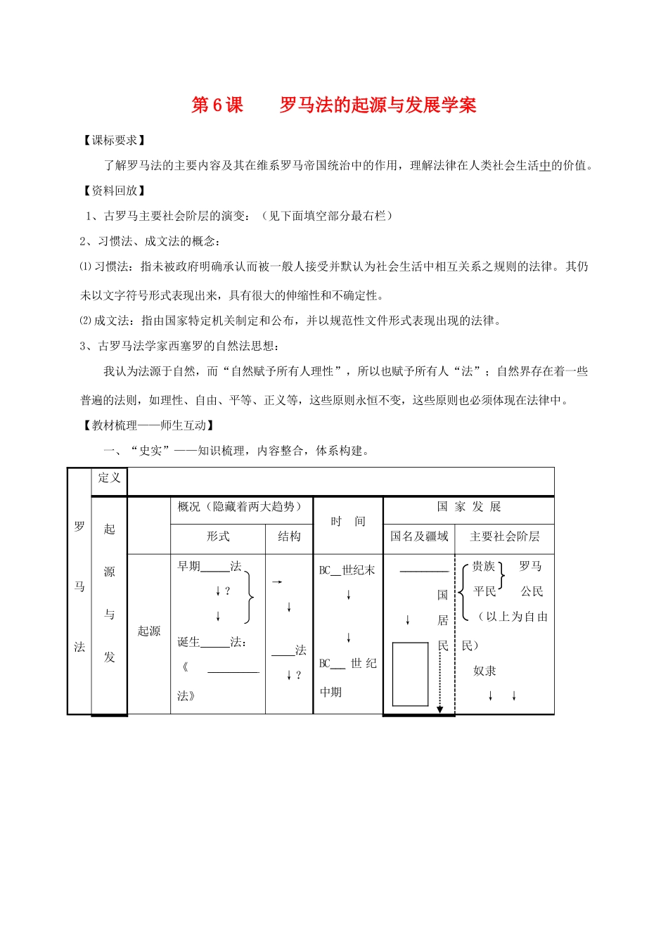 高中历史第6课    罗马法的起源与发展学案学案人教版必修1_第1页