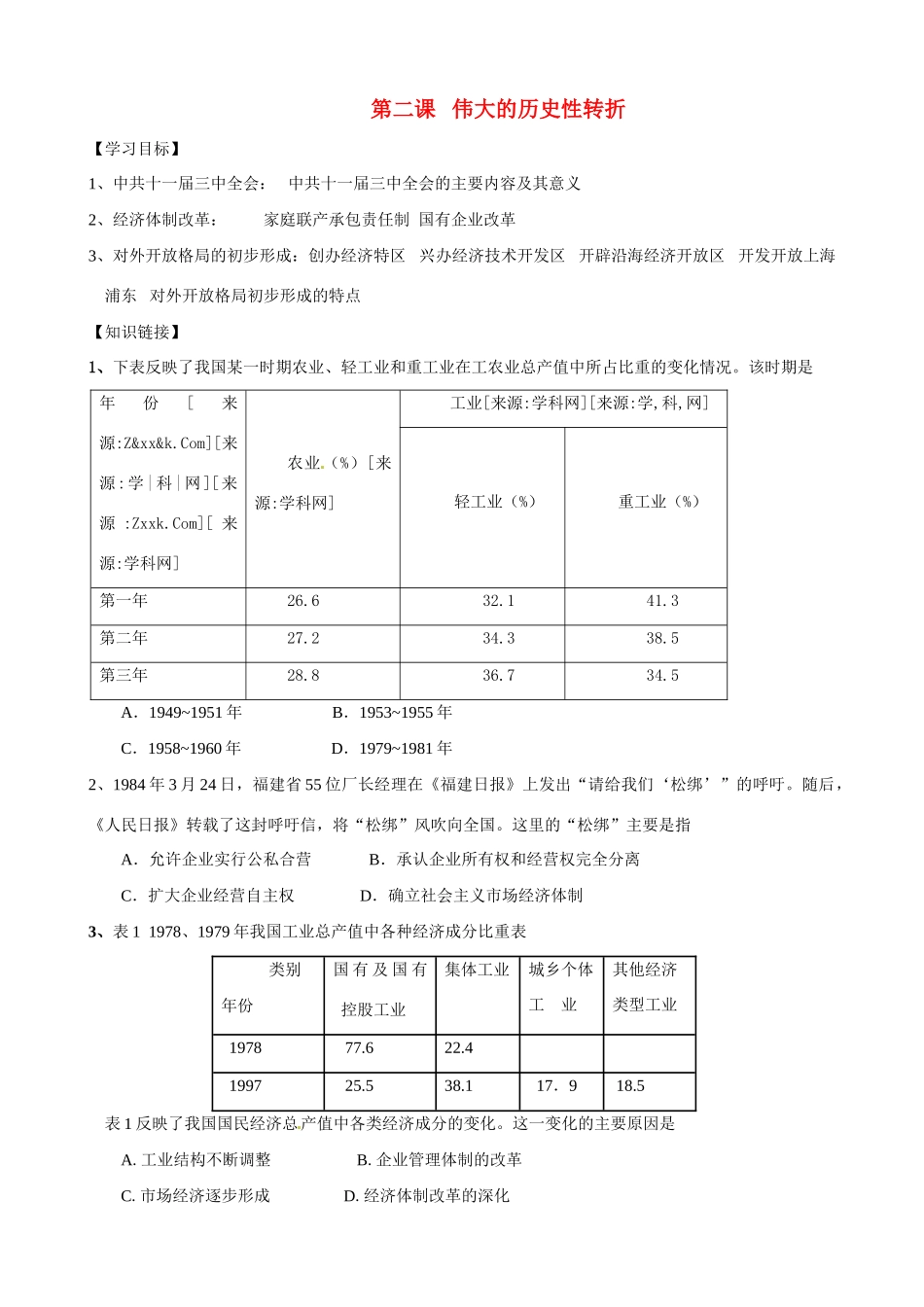 高中历史《伟大的历史性转折》精品学案 人民版必修2_第1页