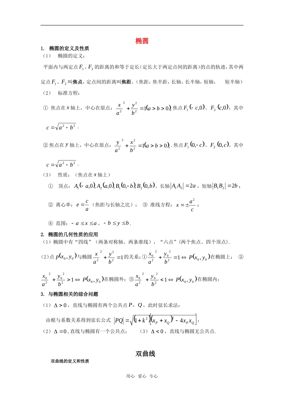 海南侨中高三数学 圆锥曲线知识全面讲解（已囊括圆锥曲线所有而定知识点与教学内容）新人教A版_第1页