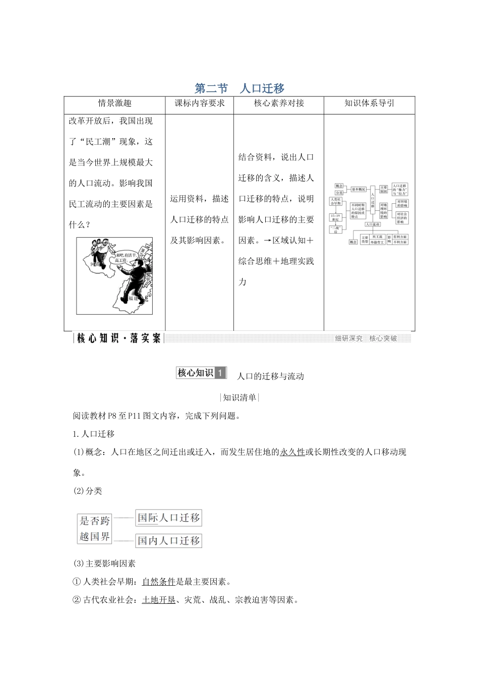 高中地理 第一单元 人口与地理环境 第二节 人口迁移学案 鲁教版必修2-鲁教版高一必修2地理学案_第1页