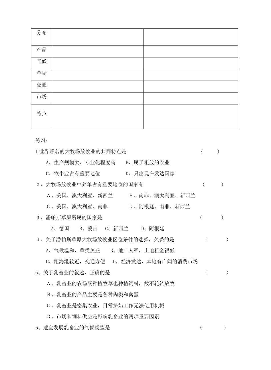 山东省垦利一中高一地理第三章第三节以畜牧业为主的农业地域类型学案 新课标 人教版 必修2_第2页