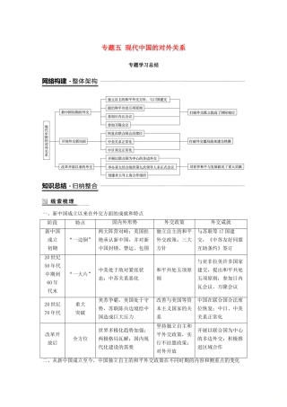 高中历史 专题五 现代中国的对外关系专题学习总结学案 人民版必修1-人民版高一必修1历史学案
