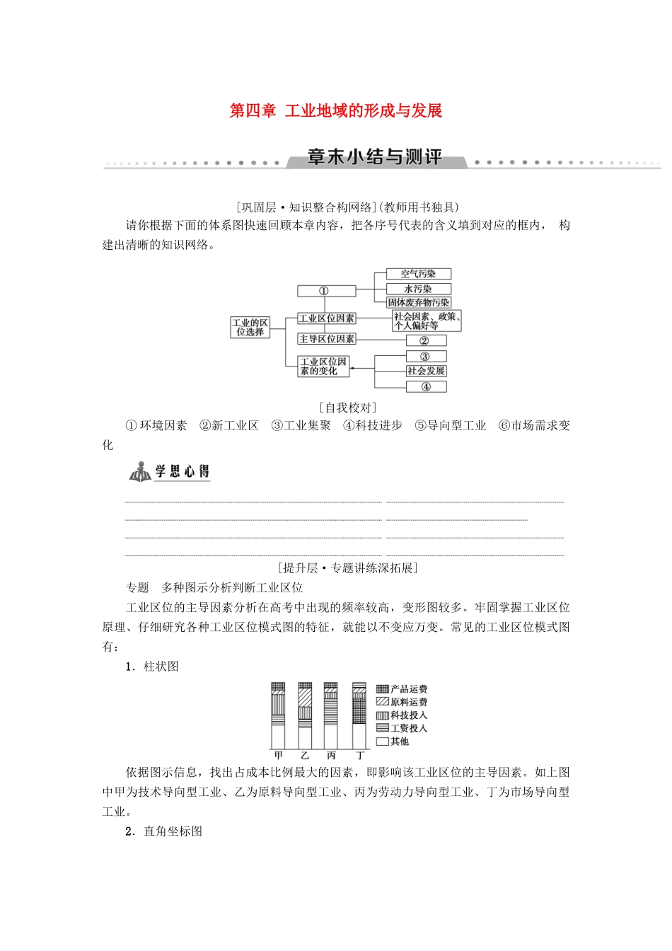 高中地理 第四章 工业地域的形成与发展章末小结与测评学案 新人教版必修2-新人教版高一必修2地理学案_第1页