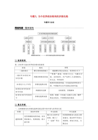 高中历史 专题九 当今世界政治格局的多极化趋专题学习总结学案 人民版必修1-人民版高一必修1历史学案