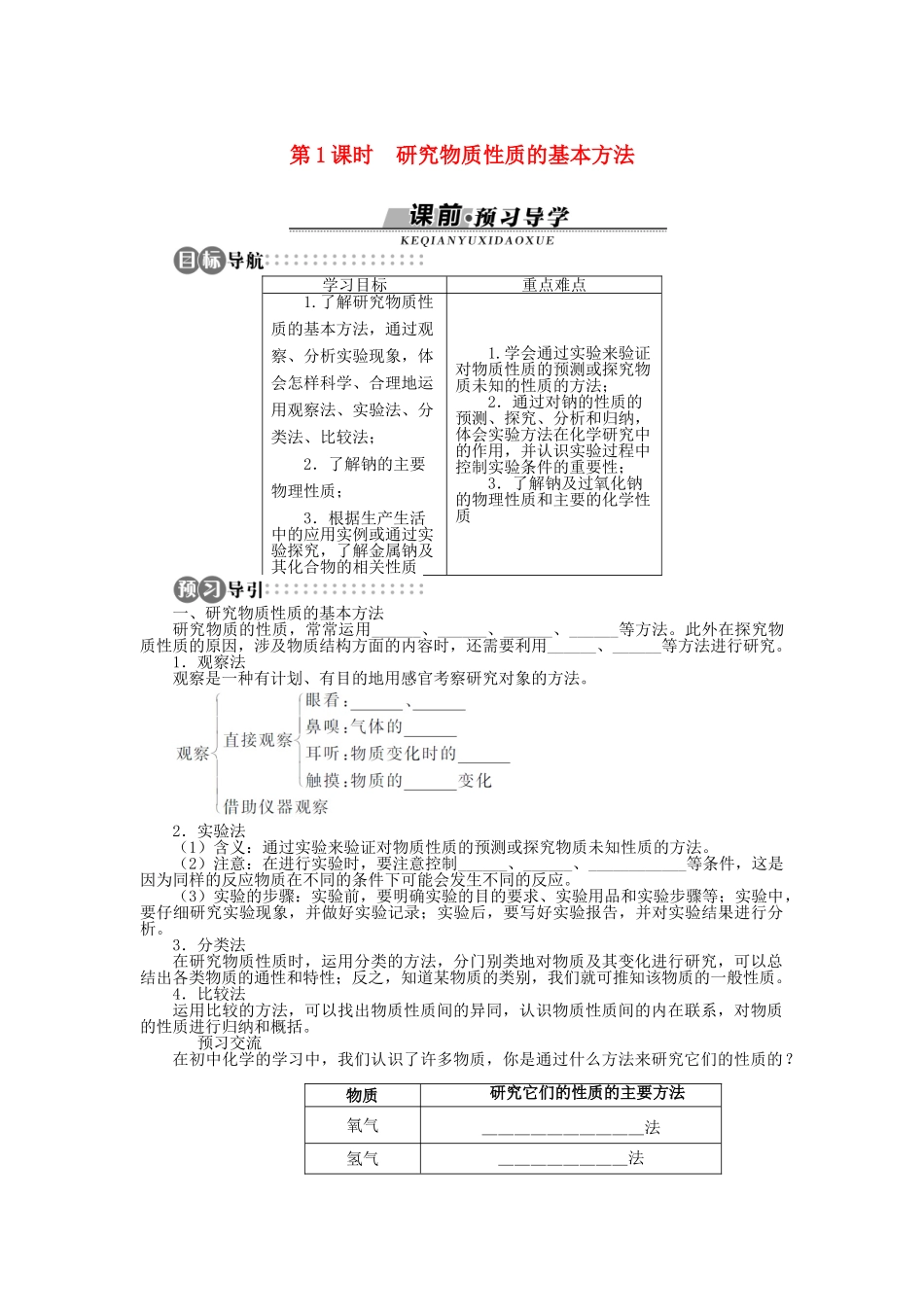 高中化学 第一章 认识化学科学 第2节 研究物质性质的方法和程序 第1课时学案 鲁科版必修1-鲁科版高一必修1化学学案_第1页