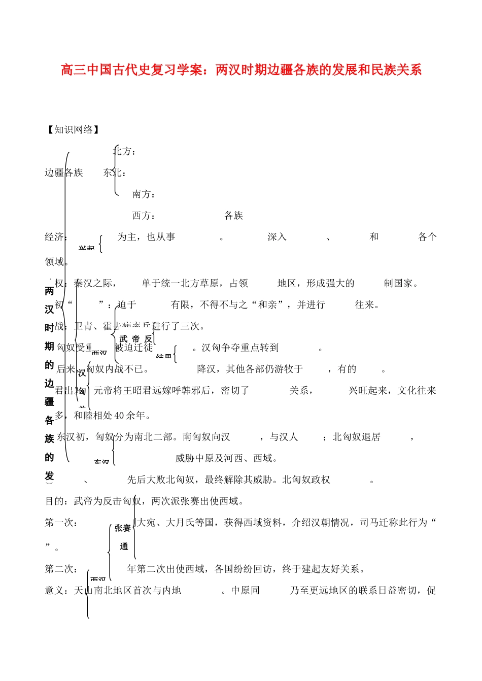 高三历史中国古代史复习学案2.5  两汉时期边疆各族的发展和民族关系_第1页