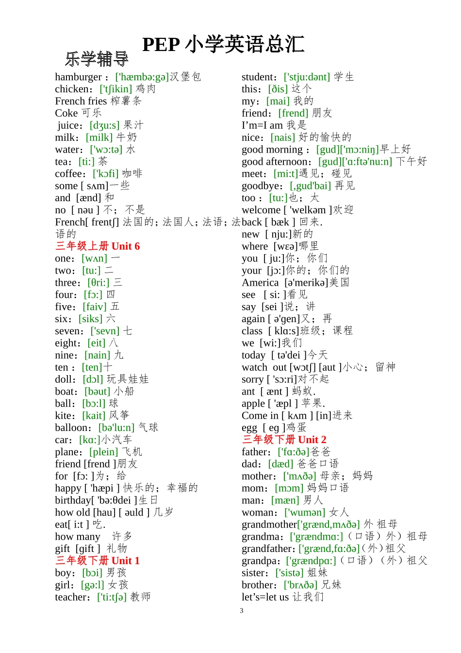 人教版小学英语单词表_第3页