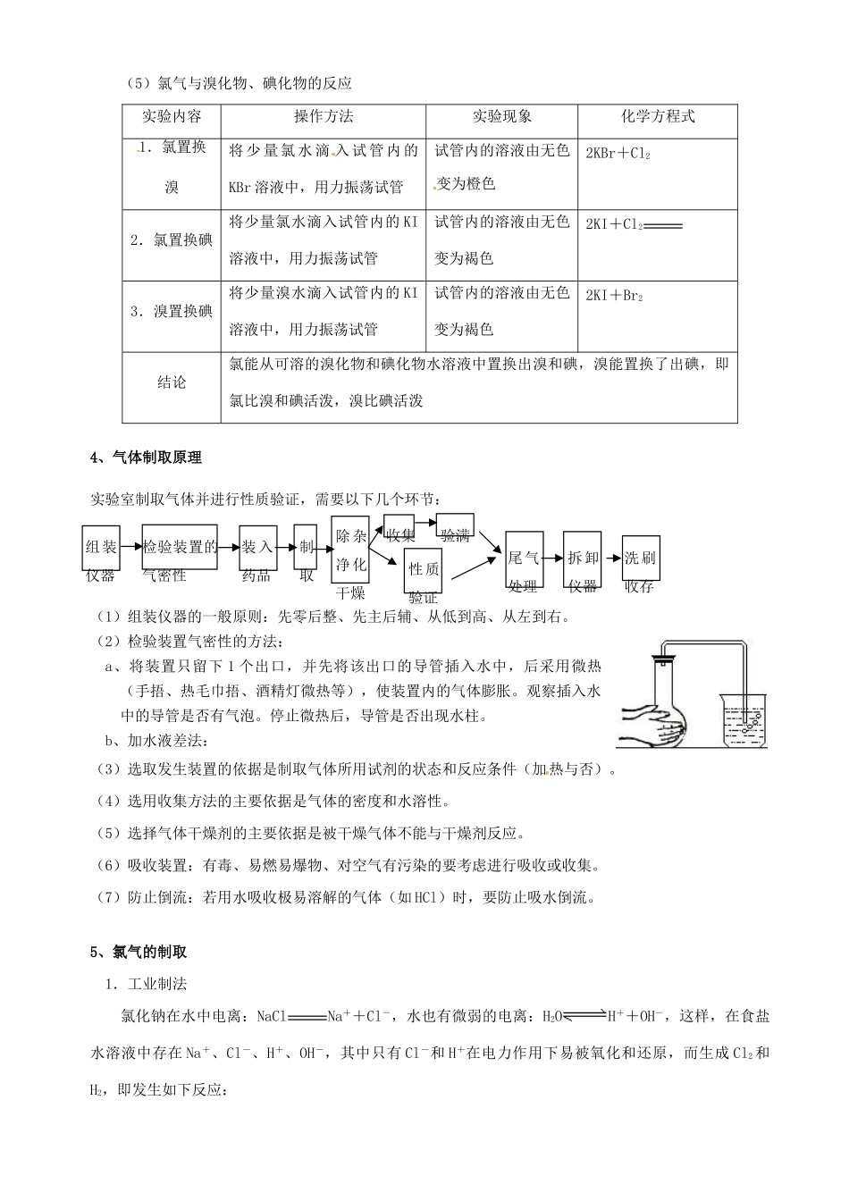 高一化学 初升高课程衔接 第七讲 氯气的性质学案-人教版高一全册化学学案_第3页