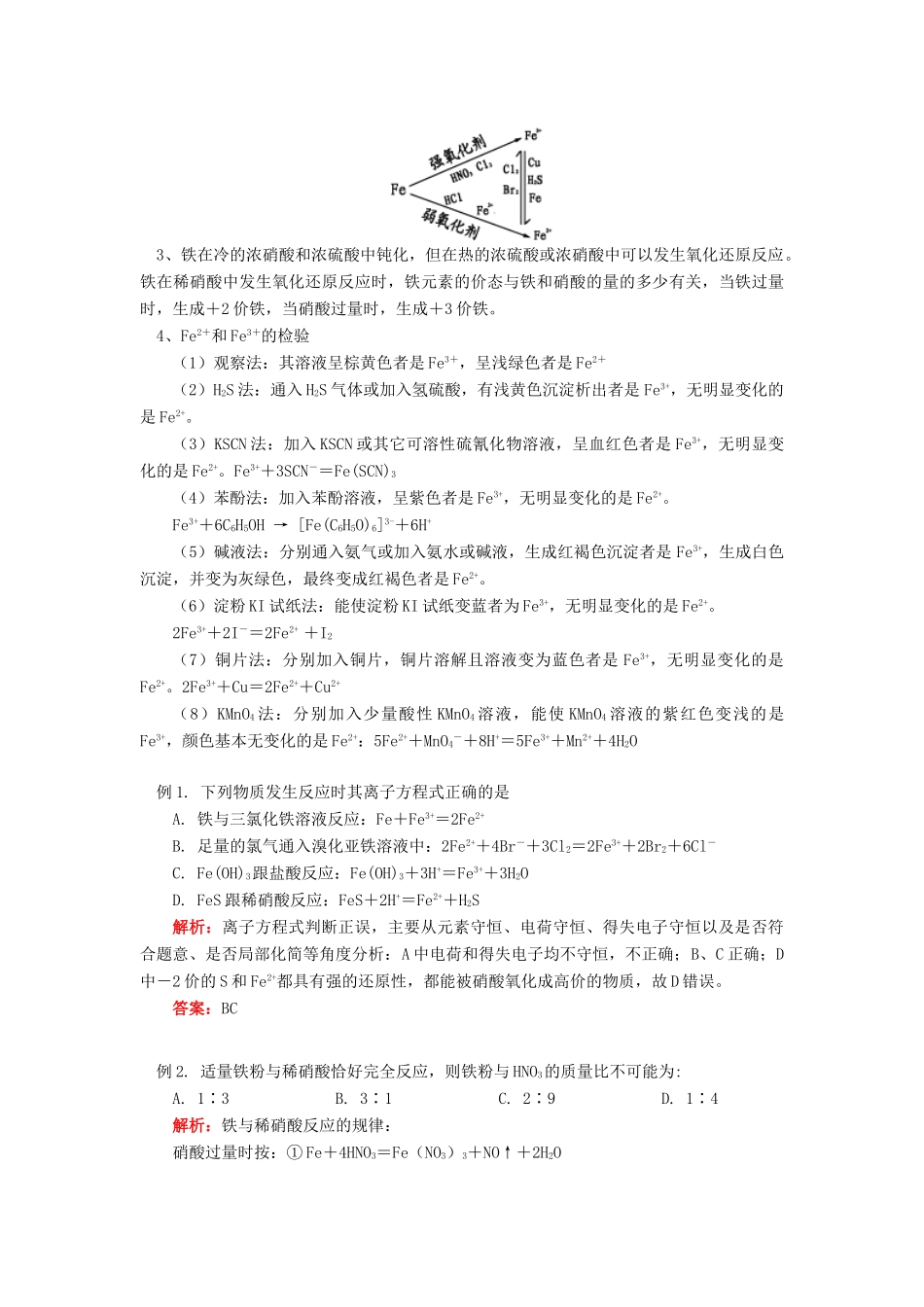 高考化学第一轮复习 专题 铁、铜的性质学案 苏教版-苏教版高三全册化学学案_第3页