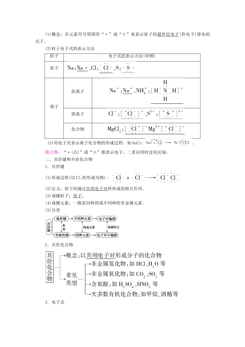 高中化学 第4章 物质结构 元素周期律 第3节 化学键学案 新人教版必修第一册-新人教版高中第一册化学学案_第2页
