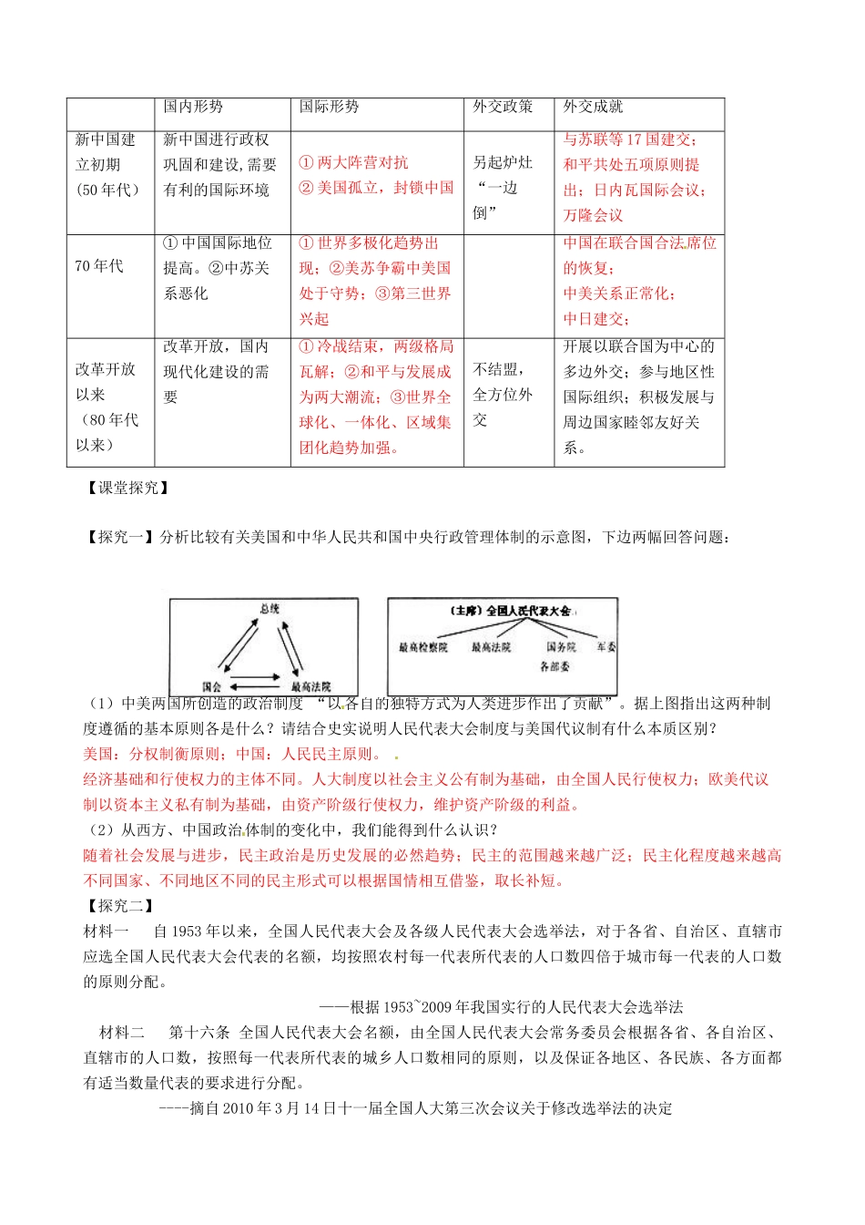 高考历史一轮复习 第一模块 政治史  第四单元 现代中国的政治建设、祖国统一和对外关系学案-人教版高三全册历史学案_第2页