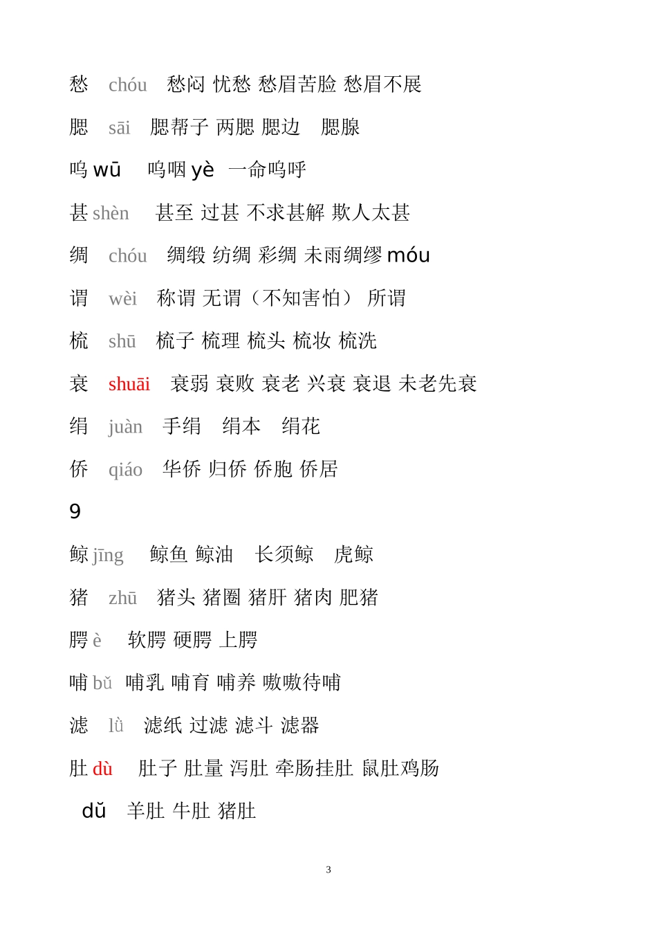 人教版五年级上册生字表(二)组词(带拼音)_第3页