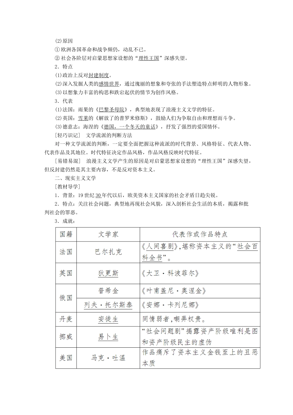 高中历史 第八单元 19世纪以来的世界文学艺术学案 新人教版必修3-新人教版高一必修3历史学案_第2页