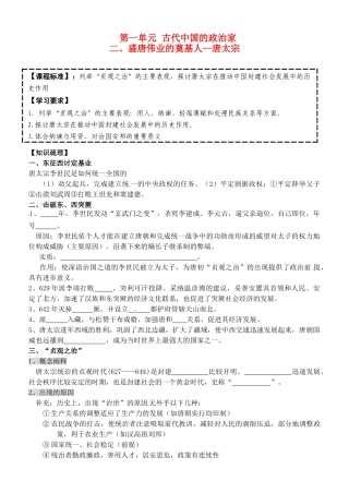 高中历史 专题一 1.2盛唐伟业的奠基人 唐太宗导学案 人民版选修4-人民版高二选修4历史学案