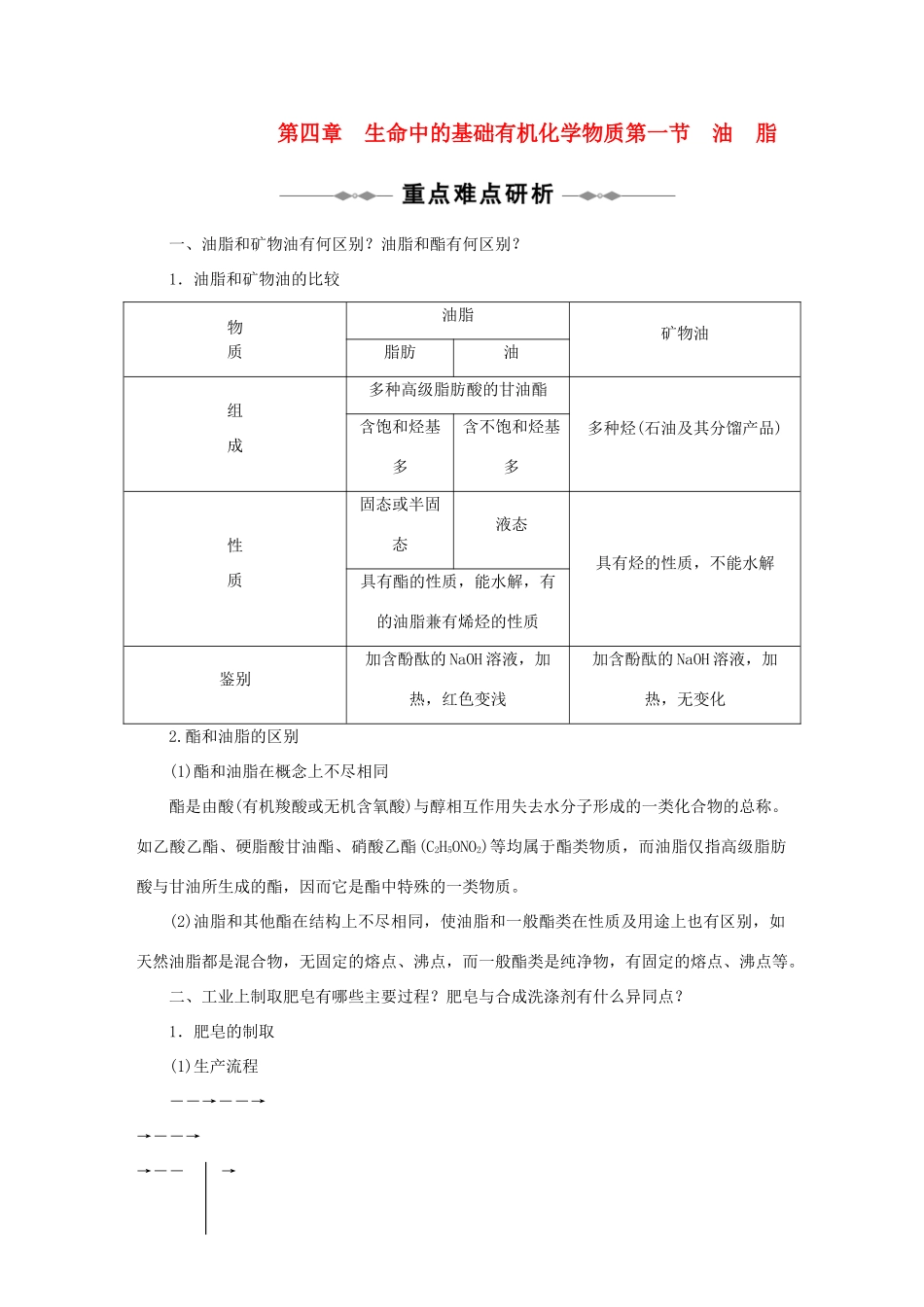 高中化学 第四章 第一节油脂学案 苏教版选修5_第1页