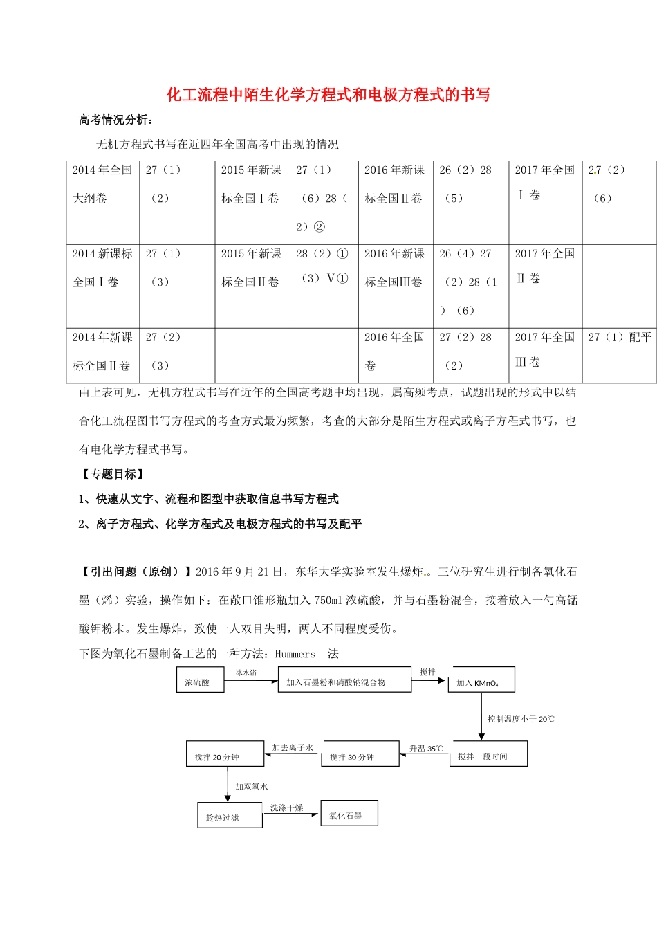 广东省开平市高考化学三轮冲刺 专题复习5 化工流程中陌生方程式和电极方程式书写学案-人教版高三全册化学学案_第1页