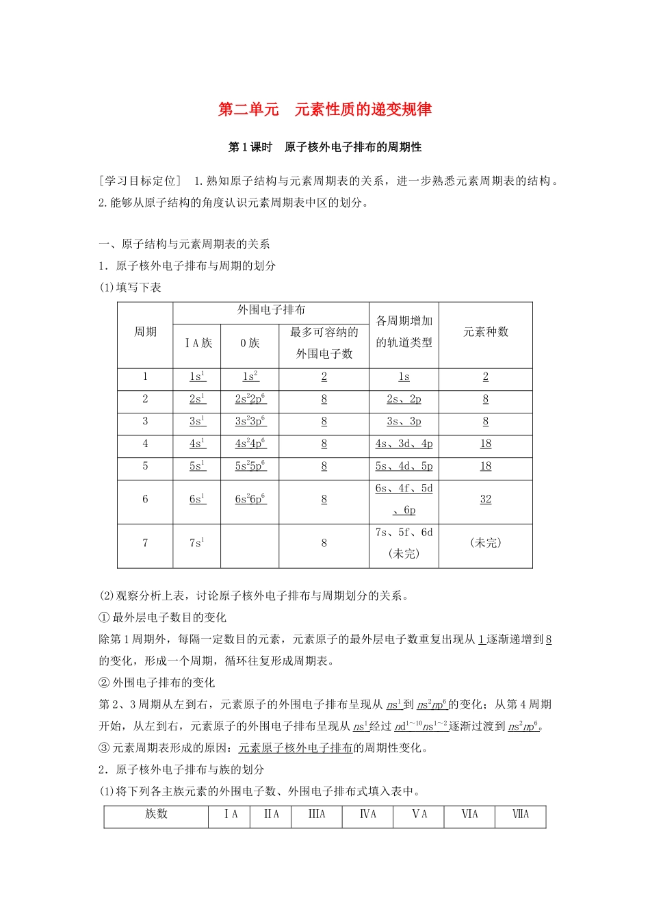 高中化学 专题2 原子结构与元素的性质 第二单元 元素性质的递变规律 第1课时学案 苏教版选修3-苏教版高二选修3化学学案_第1页