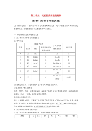 高中化学 专题2 原子结构与元素的性质 第二单元 元素性质的递变规律 第1课时学案 苏教版选修3-苏教版高二选修3化学学案