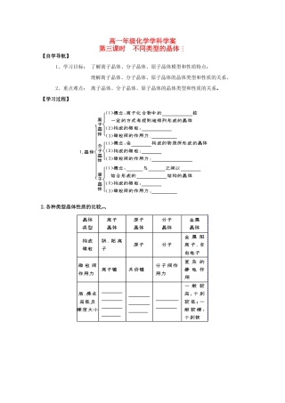 江苏省常州市高一化学《不同类型的晶体》学案