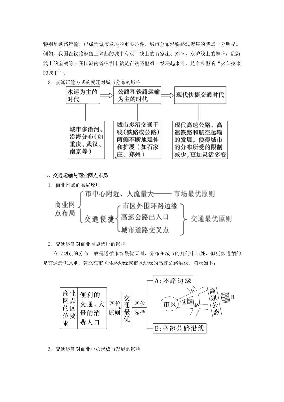 高中地理 第三章 区域产业活动 第四节 交通运输布局及其对区域发展的影响2 交通运输对城镇和商业网点布局的影响学案 湘教版必修2-湘教版高一必修2地理学案_第2页