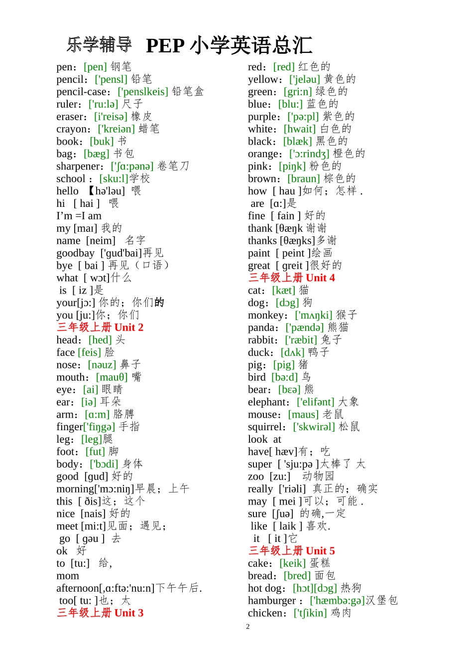 人教版小学英语单词表(带音标)_第2页