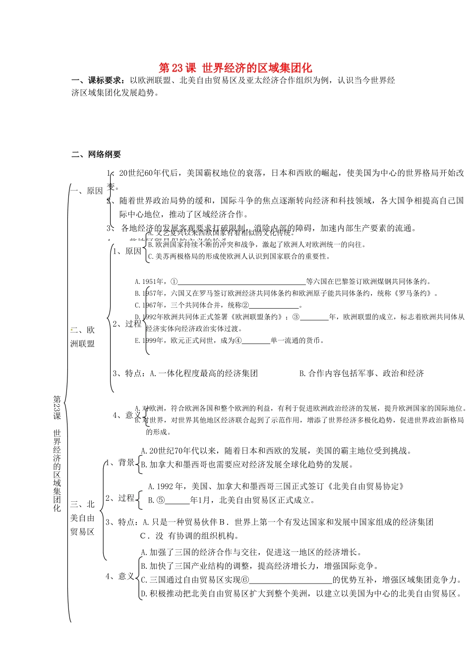 河南省济源第一中学高中历史 第23课 世界经济的区域集团化导学案 新人教版必修2_第1页