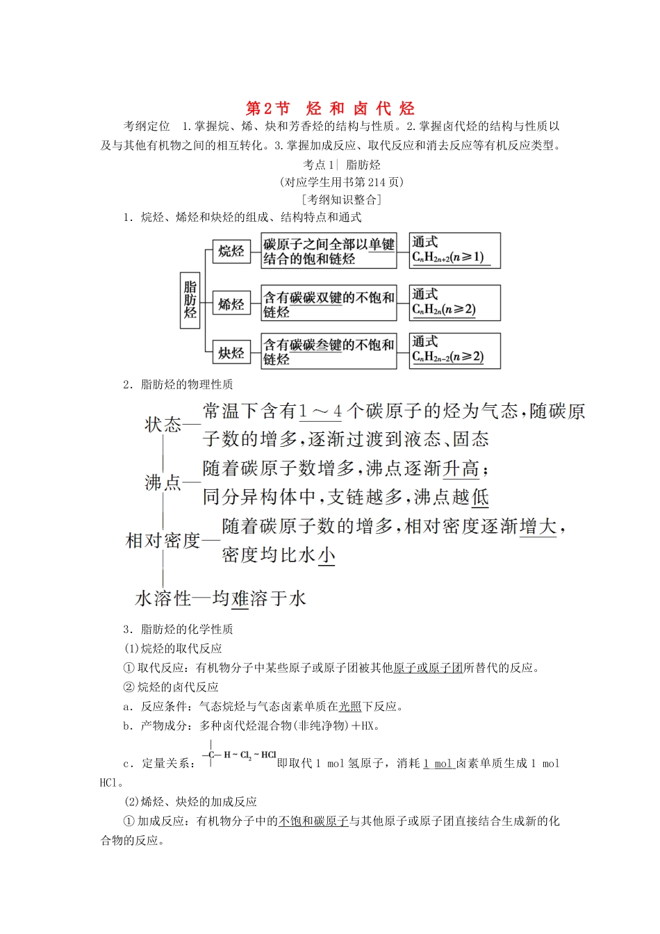高考化学一轮复习 第11章 有机化学基础（选考）第2节 烃和卤代烃学案 鲁科版-鲁科版高三全册化学学案_第1页