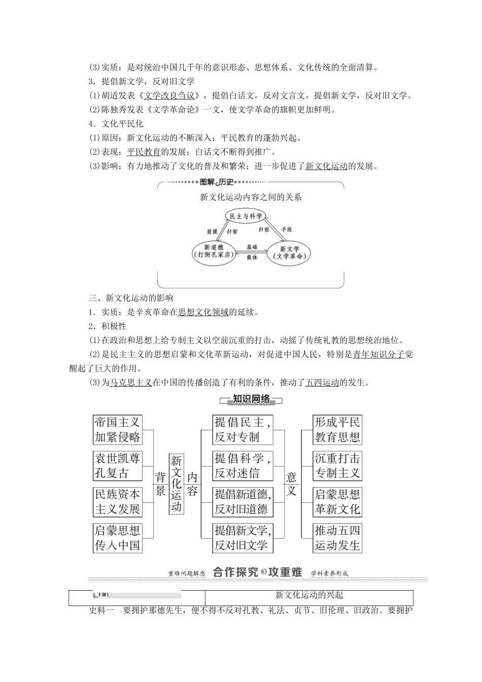高中历史 第5单元 近现代中国的先进思想 第21课 新文化运动学案 岳麓版必修3-岳麓版高二必修3历史学案_第2页