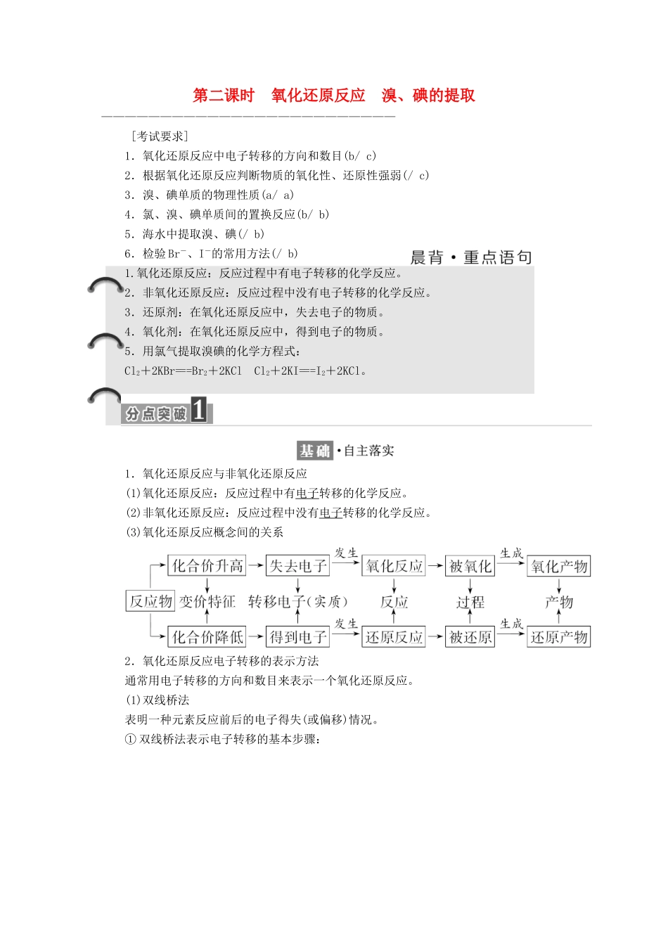 高中化学 专题2 从海水中获得的化学物质 第一单元 第二课时 氧化还原反应 溴、碘的提取学案 苏教版必修1-苏教版高一必修1化学学案_第1页