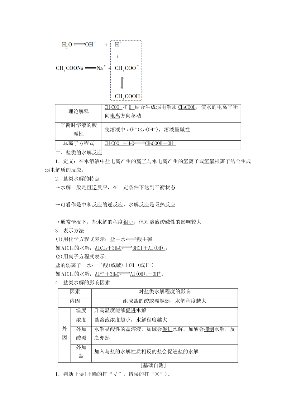 高中化学 专题3 溶液中的离子反应 第三单元 盐类的水解 第1课时 盐类的水解规律和影响因素学案 苏教版选修4-苏教版高二选修4化学学案_第2页