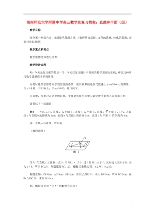 湖南省师范大学附属中学高三数学总复习 直线和平面（四）教案