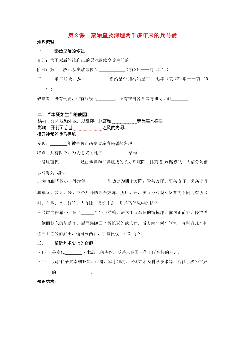 高中历史： 52 秦始皇及深埋两千多年来的兵马俑（学案）新人教版选修6_第1页