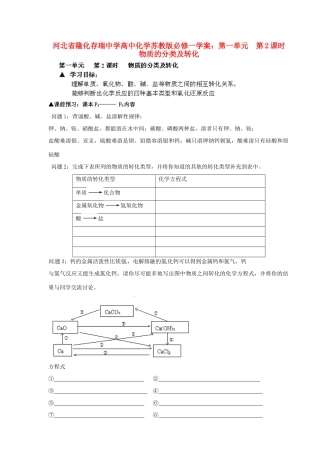 河北省隆化存瑞中学高中化学 第一单元 第2课时 物质的分类及转化学案 苏教版必修1