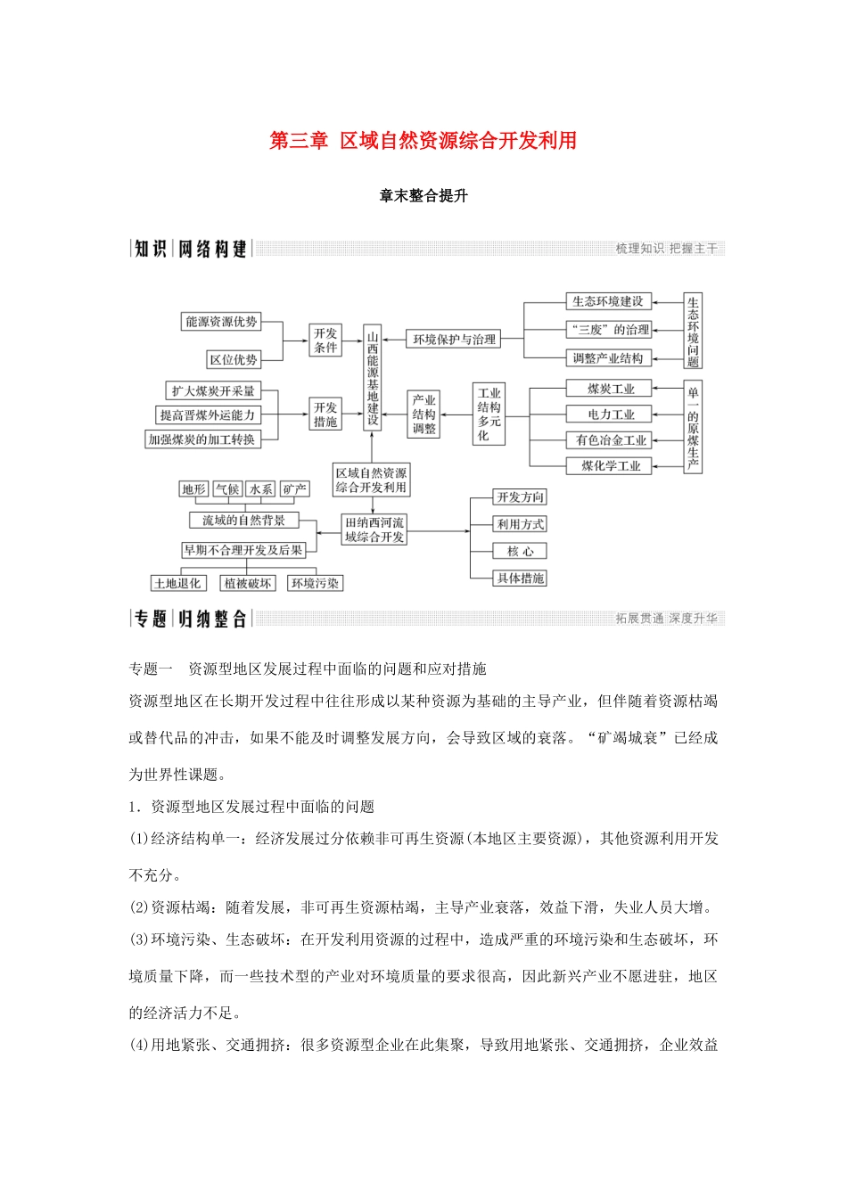 高中地理 第三章 区域自然资源综合开发利用章末整合提升学案 新人教版必修3-新人教版高一必修3地理学案_第1页