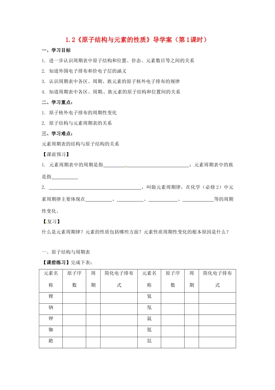 高中化学 1.2《原子结构与元素的性质》（第1课时）导学案 新人教版选修3_第1页