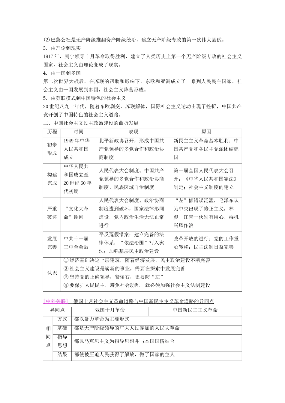 海南省高考历史一轮总复习 模块一 政治成长历程 第4单元 科学社会主义的理论和实践及现代中国的政治建设与祖国统一单元高考整合学案-人教版高三全册历史学案_第2页